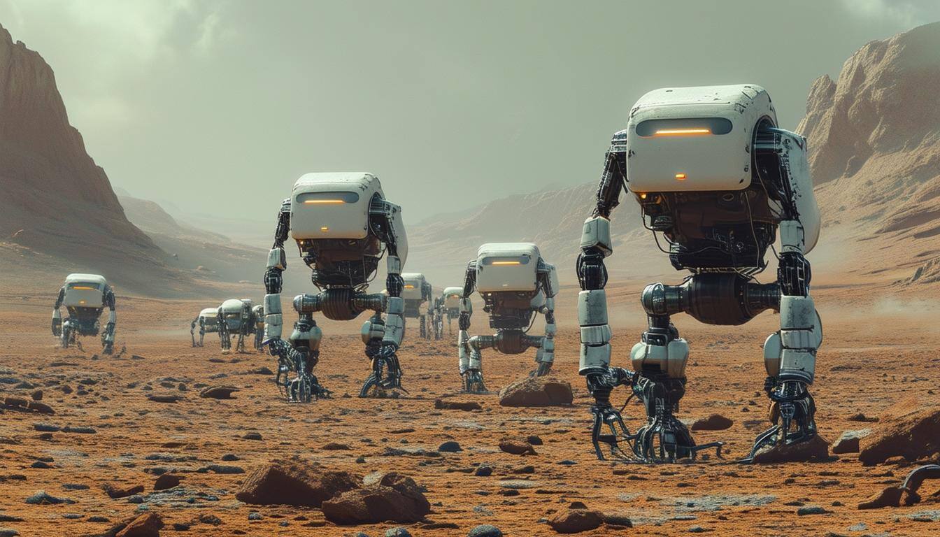 robots foraging on a desolate landscape